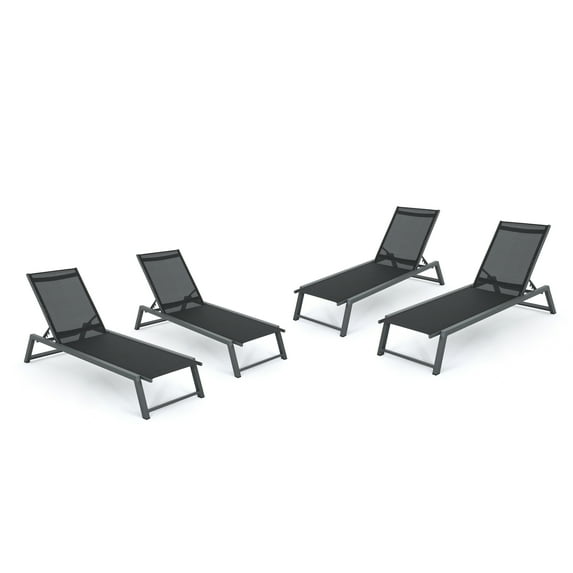 Mesa Outdoor Black Mesh Chaise Lounge with Aluminum Frame, Set of 4, Grey