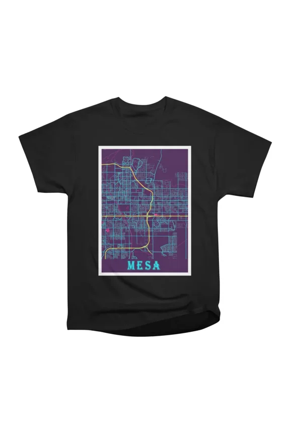 Mesa United States Neon City Map T-Shirt Tee Gift For Him Merch For Her Apparel For Friend