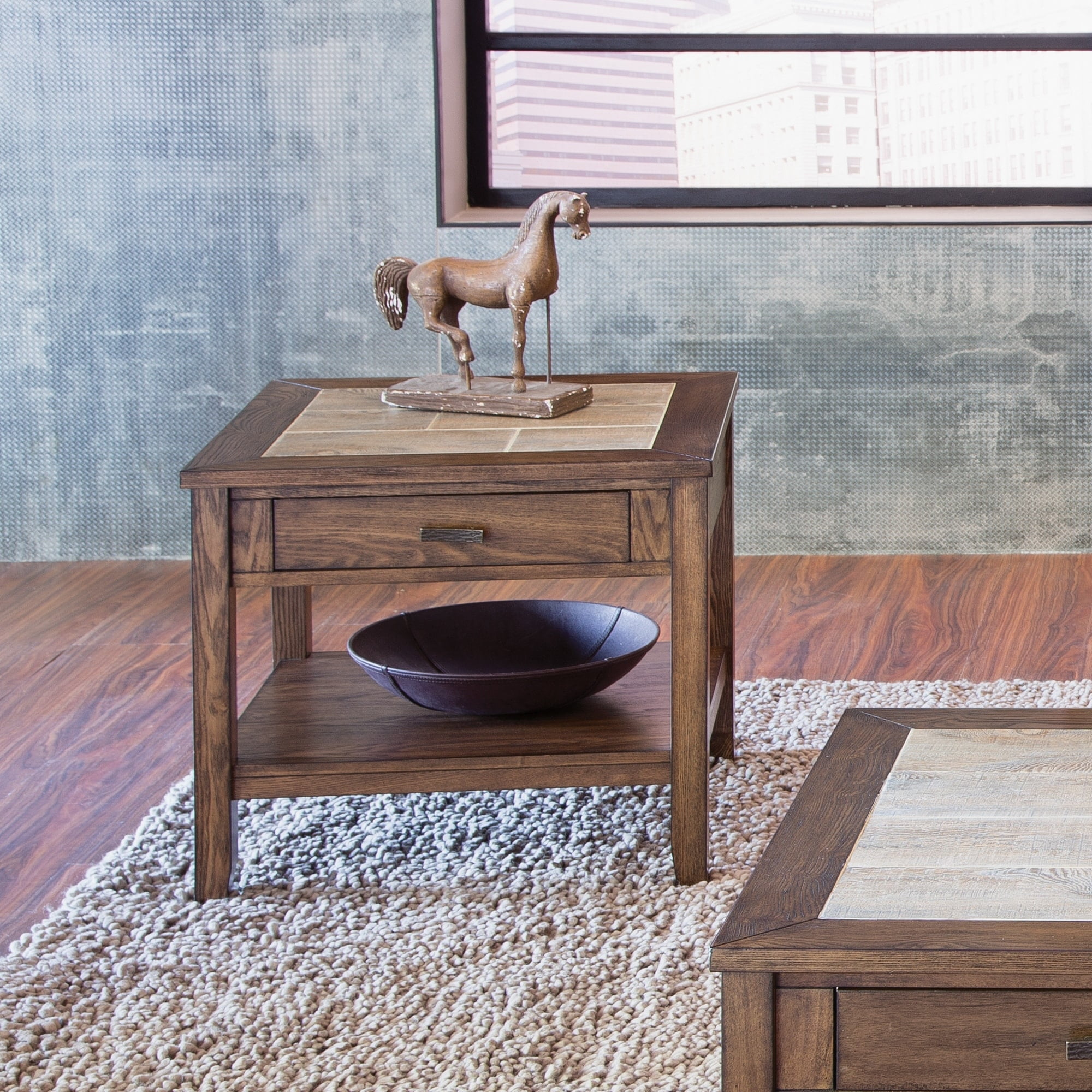 Rustic Mesa Valley Medium Brown End Table with Ceramic Tile Top