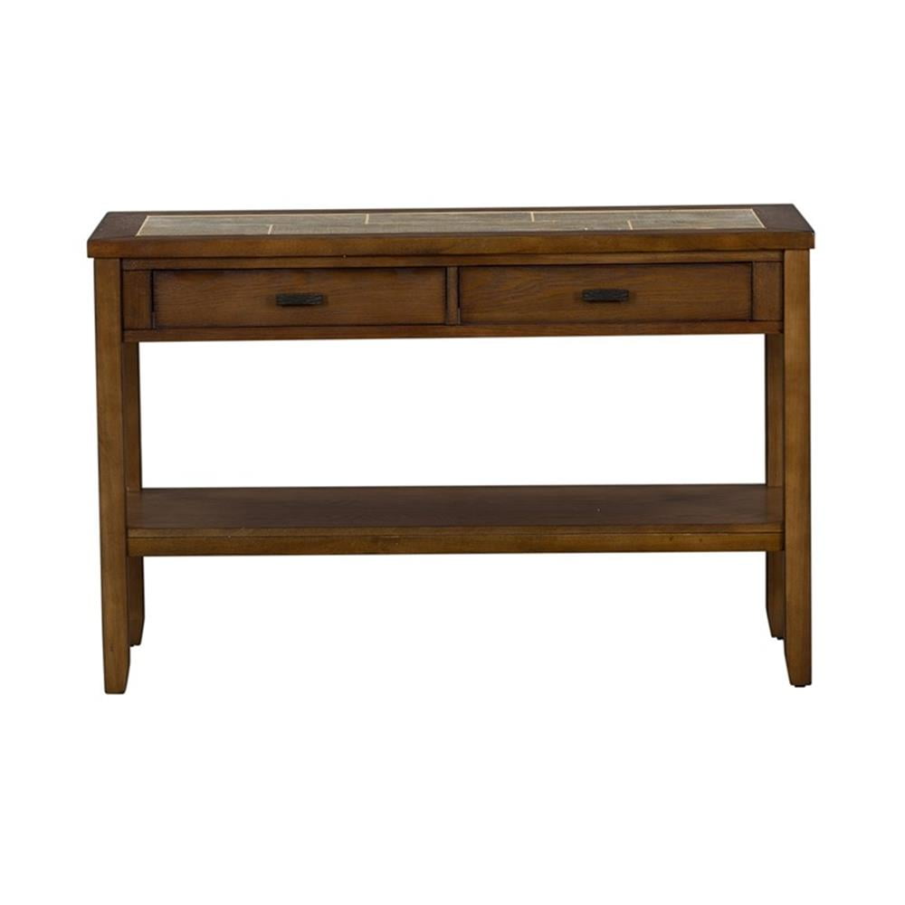 Rustic Mesa Valley Tobacco Brown Sofa Table with Ceramic Tile Top