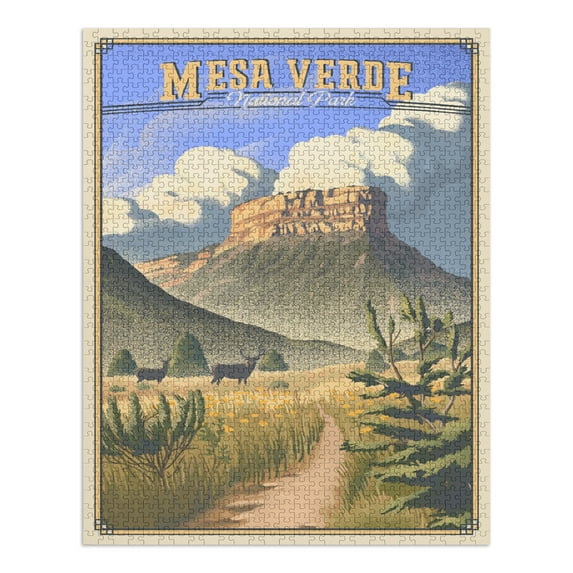 Mesa Verde National Park, Colorado, Lithograph (1000 Piece Puzzle, Size 19x27, Challenging Jigsaw Puzzle for Adults and Family, Made in USA)