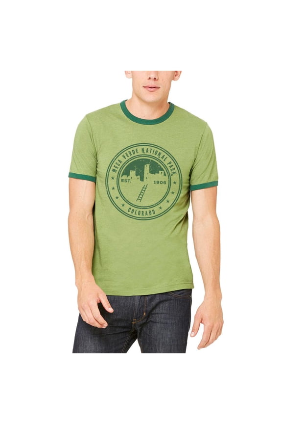 Mesa Verde National Park Vintage Mens Ringer T Shirt Heather Green-Forest SM