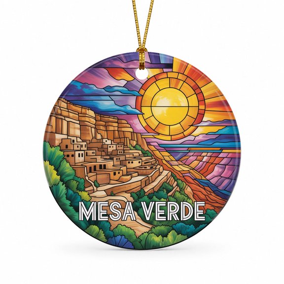 Mesa Verde Round Ceramic Ornament, Travel Souvenir Keepsake