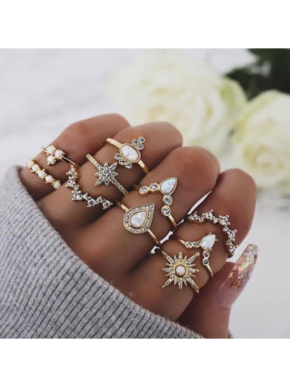 10PCS Knuckle Stacking Rings Boho Vintage Stackable Gold Silver Midi Rings Set