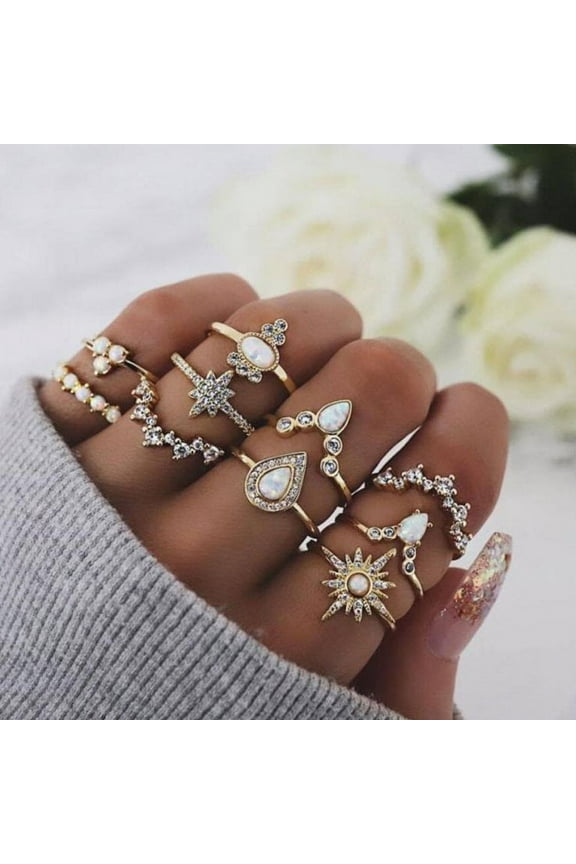 10PCS Knuckle Stacking Rings Boho Vintage Stackable Gold Silver Midi Rings Set