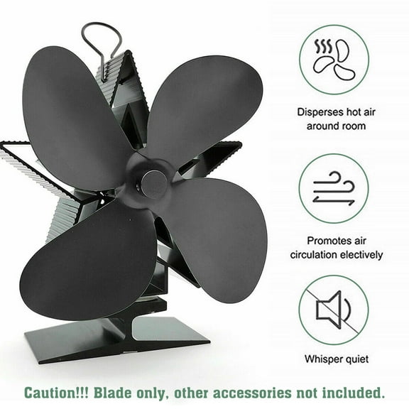 MesaSe 122F Start Silent Heat Powered Wood Stove Fan 4 Blade Black Small for Gas/Pellet/Wood/Log Burning Stoves + Thermometer