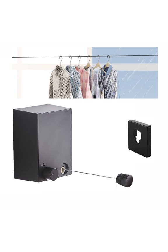 13.8 Ft Adjustable Retractable Stainless Steel Clothesline Rope Hotel Style Arc Clothes Dryer Line Black