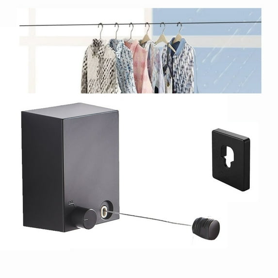 MesaSe 13.8 Ft Adjustable Retractable Stainless Steel Clothesline Rope Hotel Style Arc Clothes Dryer Line Black