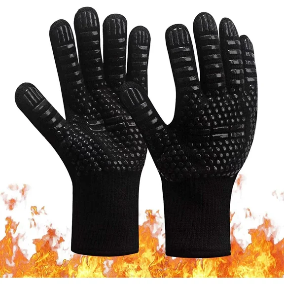 MesaSe 1472 Heat Resistant Oven Mitt, Fireproof BBQ Gloves, Non-Slip Grill Gloves for Handling Heat Food Right on Your Fryer, Grill, or BBQ 14"(Black 1 Pcs)