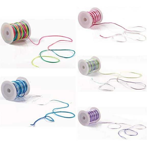 MesaSe 150 Yards 1mm Nylon Cord for Chinese Knotting, Kumihimo, Beading, Macrame, Jewelry Making, Hair Thread Braiding Wire Ribbon for Dreadlocks and Twists, Rainbow6 PCS