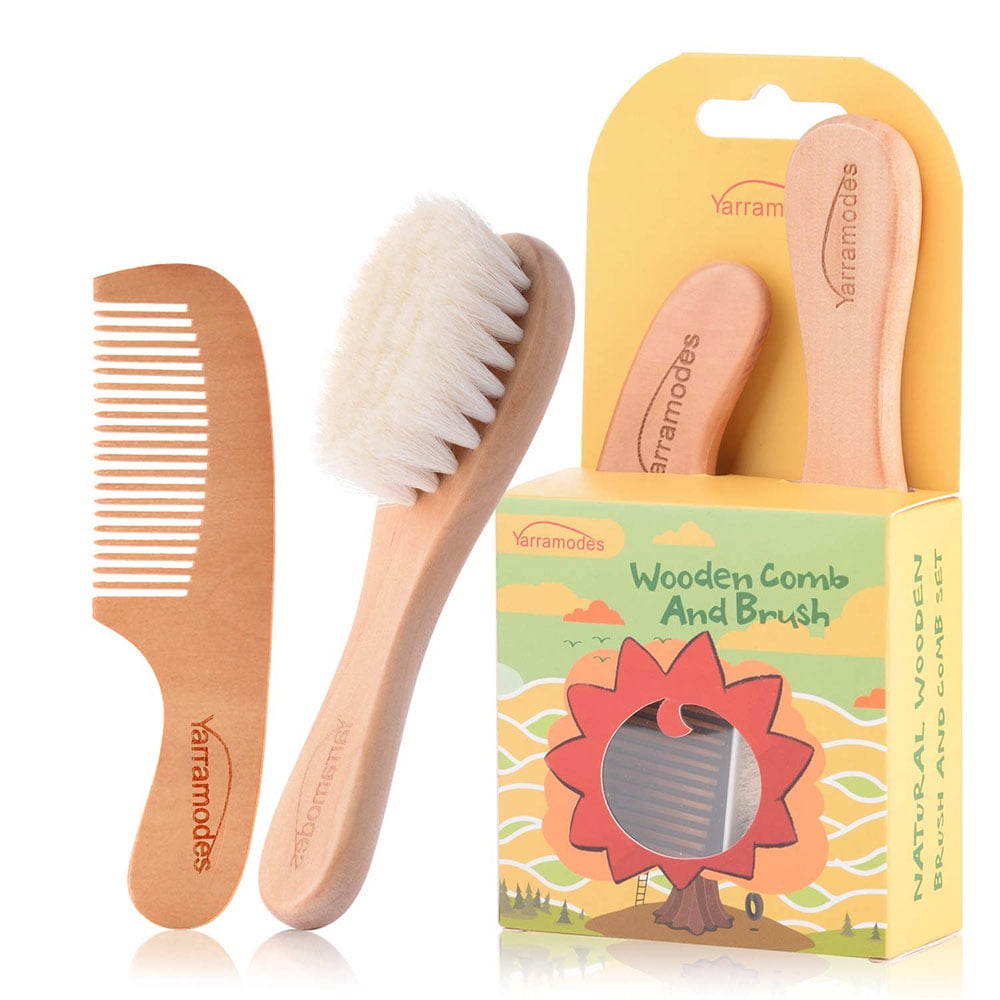 MesaSe 2 Pack Baby Hair Brush and Comb Set for Newborn, Natural Wooden Hairbrush with Soft Bristles for Cradle Cap