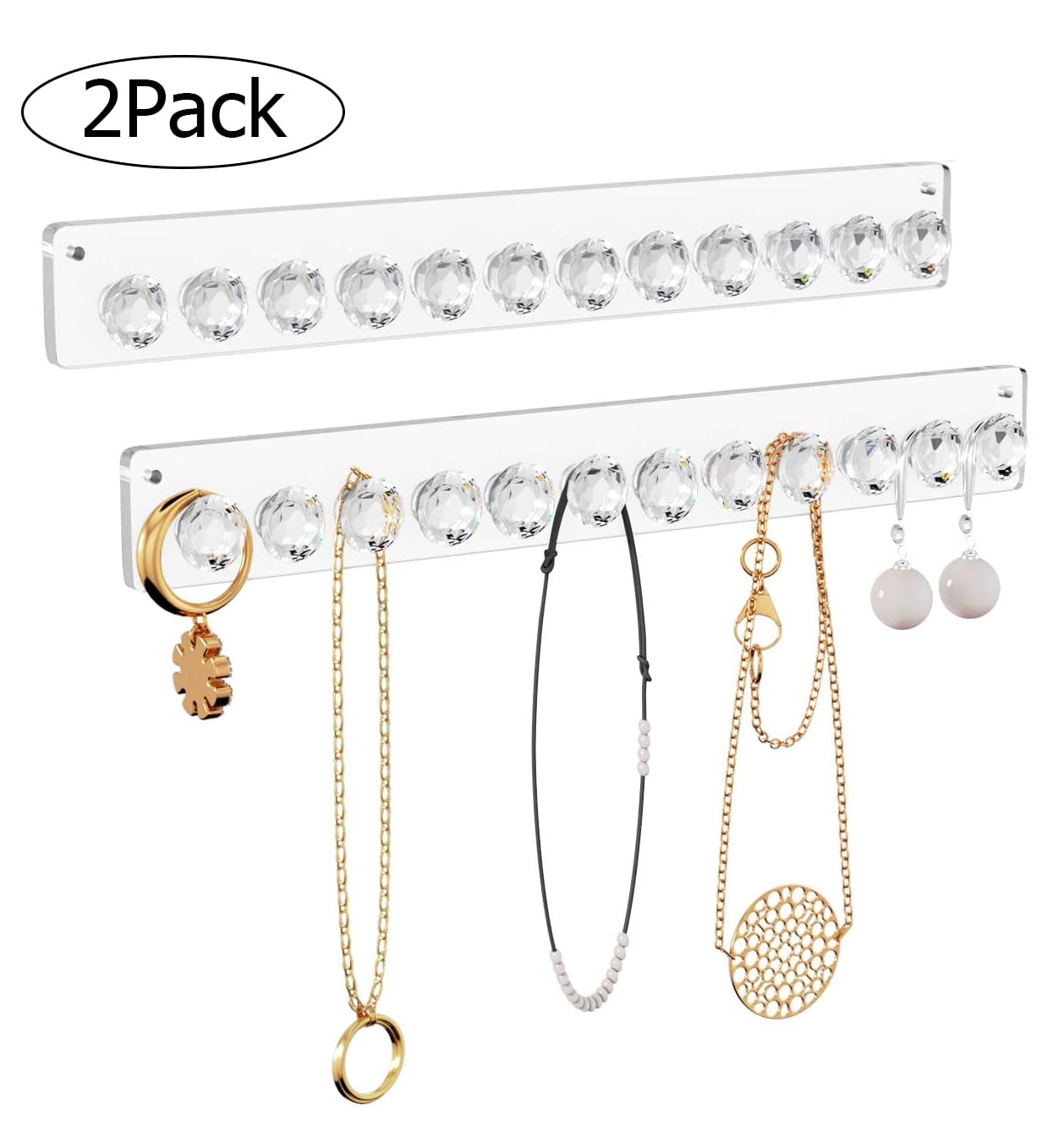 MesaSe 2 Pack Necklace Hanger Acrylic Necklace Organizer Wall Mount Necklace Holder Jewelry Hooks for Necklaces Bracelets Chains