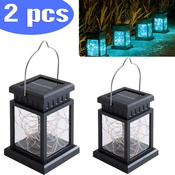 MesaSe 2 Pack Solar Lights Outdoor Hanging Solar Lantern, Solar Garden Lights for Patio Landscape Yard, Blue star, Dusk to Dawn