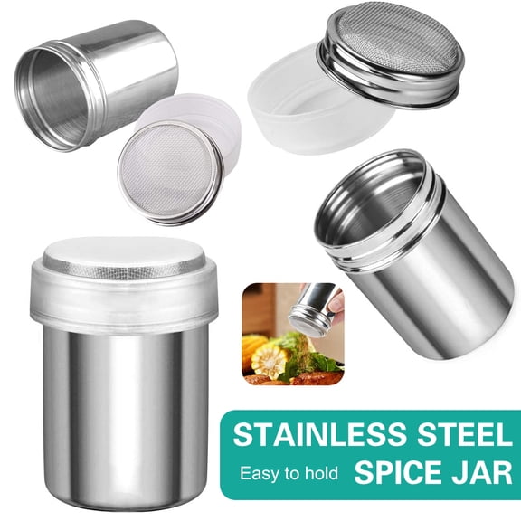 MesaSe 2 Pieces Powder Sugar Shaker with Lid - Stainless Steel Fine Mesh Shaker Cinnamon Icing Sugar Powder Cocoa Flour Chocolate Coffee Sifter Sprinkler Dredgers for Coffee Cappuccino Latte