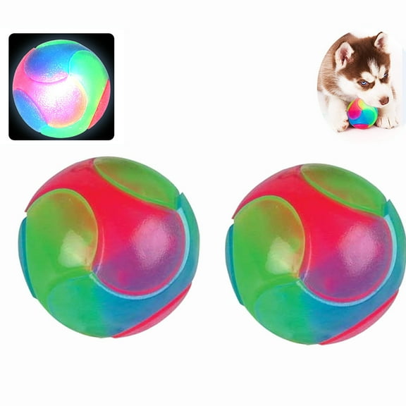 MesaSe 2 Pieces Spiny Light up Ball Multi-Color Flash LED Glowing Interactive Ball Elastic Flashing Ball Dog Squeaky Toy Bounce-Activated Toy Pet Light Ball for Dogs and Puppies
