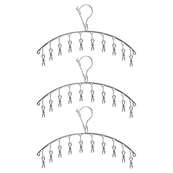 MesaSe 3 Pack Stainless Steel Laundry Drying Rack Clothes Hanger with 10 Clips for Drying Socks,Drying Towels, Diapers, Bras, Baby Clothes,Underwear, Socks Gloves