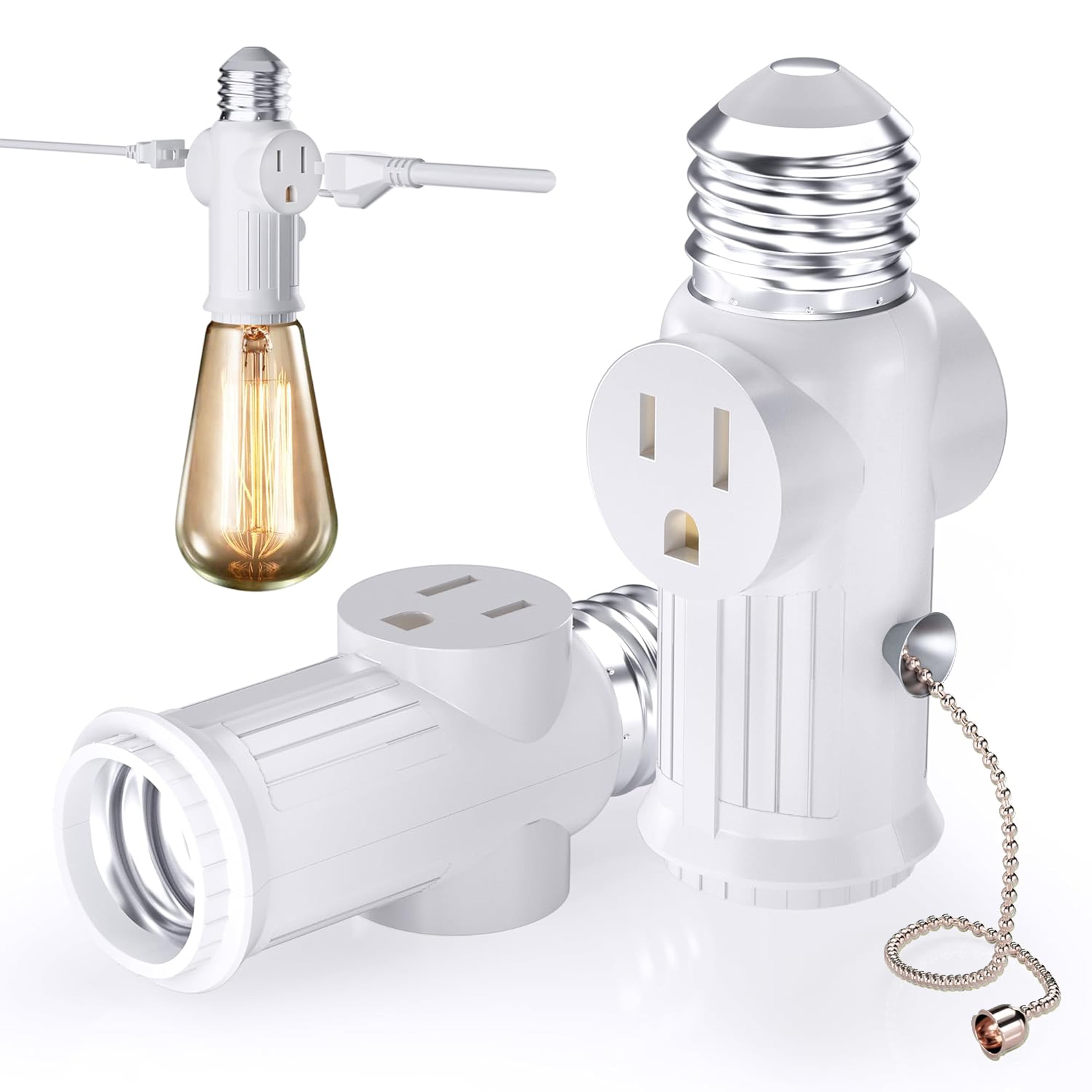 MesaSe 3 Prong Light Socket Adapter, E26 Light Bulb Outlet Adapter ...