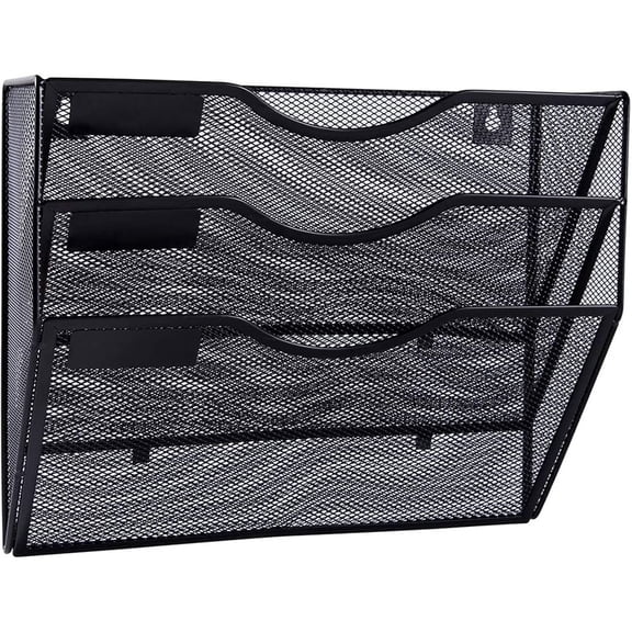 MesaSe 3 Tier Wall-mounted file rack metal five-layer A4 data rack bill rack, Wall Hanging Mail Organizer, Metal Magazine Rack, Iron multi-layer black and silver
