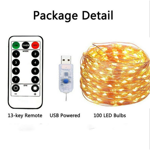MesaSe 33 feet 100 Led Fairy Lights,USB with Remote Control Timer Waterproof Copper Wire Twinkle String Lights for Bedroom Indoor Outdoor Wedding Dorm Decor