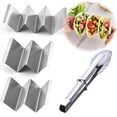 thumbnail image 1 of MesaSe 3Pcs Taco Holder Stand - Dishwasher & Oven Safe Taco Stand With Bonus Serving Tongs – Stainless Steel Taco Racks With Handles - Taco Trays by Western Home Goods, 1 of 5