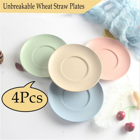 MesaSe 4 Pack Lightweight Wheat Straw Plates - 6" Unbreakable Dinner Plates - Reusable Kids Plate Sets - Dishwasher & Microwave Safe - BPA Free Sturdy Dishes for Children & Toddler
