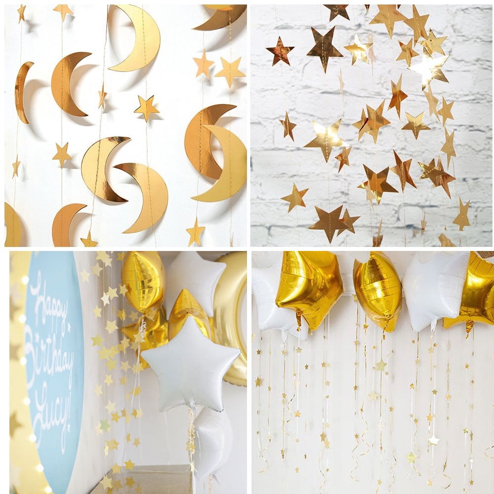 MesaSe 4 Pcs 13Ft Gold Star Moon Garland, Hanging Garands Streamers Banner Backdrop For Twinkle - View #9