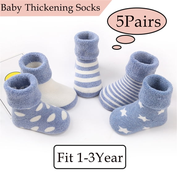 MesaSe 5 Pairs Ankle Crew Socks with Grips, Non Skid Anti Slip Cotton Dress Crew Socks, Baby Toddler Kids Girls Boys Unisex Warm Thick Cotton Socks Fit 1-3 Years Old