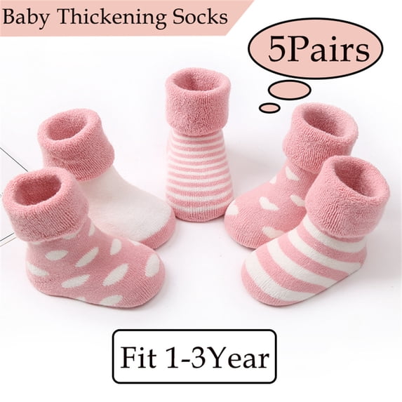 MesaSe 5 Pairs Ankle Crew Socks with Grips, Non Skid Anti Slip Cotton Dress Crew Socks, Baby Toddler Kids Girls Boys Unisex Warm Thick Cotton Socks Fit 1-3 Years Old