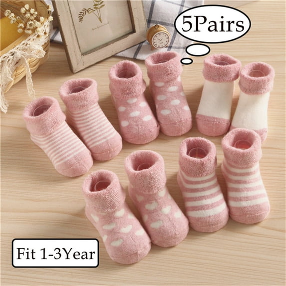 MesaSe 5 Pairs Baby Toddler Thick Wool Socks - Super Warm Soft Winter Solid Color Casual Crew Socks For Baby Girls Boys Fit 1-3 Years Old