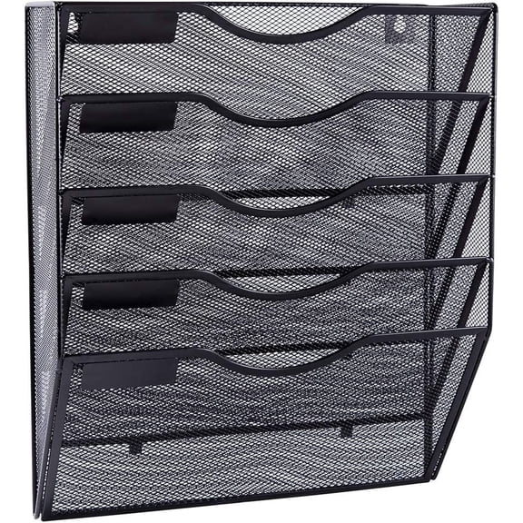MesaSe 5 Tier Wall-mounted file rack metal five-layer A4 data rack bill rack, Wall Hanging Mail Organizer, Metal Magazine Rack, Iron multi-layer black and silver