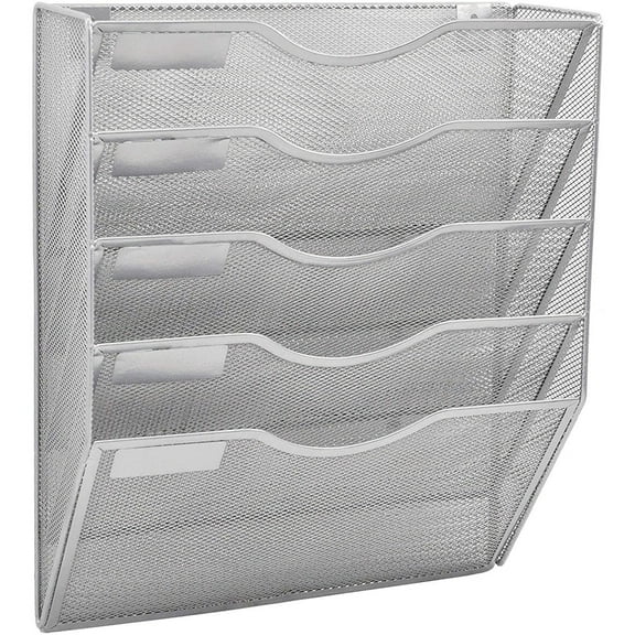 MesaSe 5 Tier Wall-mounted file rack metal five-layer A4 data rack bill rack, Wall Hanging Mail Organizer, Metal Magazine Rack, Iron multi-layer black and silver