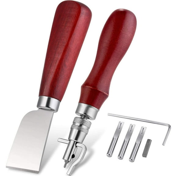 MesaSe 7 in 1 Leather Groover Tool and Leather Cutting Knife Set Adjustable Stitching Groover Leather Creasing Edge Leather