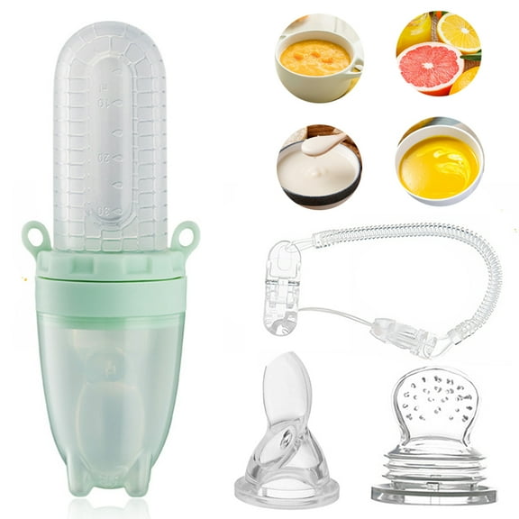 MesaSe Baby Food Feeder Fruit Feeder Pacifier Silicone Feeding Bottle with Spoon for Infant Newborn, Green