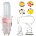 thumbnail image 1 of MesaSe Baby Food Feeder Fruit Feeder Pacifier Silicone Feeding Bottle with Spoon for Infant Newborn, Pink, 1 of 7