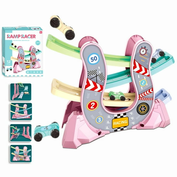MesaSe Car Ramp Toys for Toddlers 1 2 3 Year Old Boy, Race Track Car Toy for Toddler Age 2-4 Boy with 4 Car, Race Track Gift for Kids