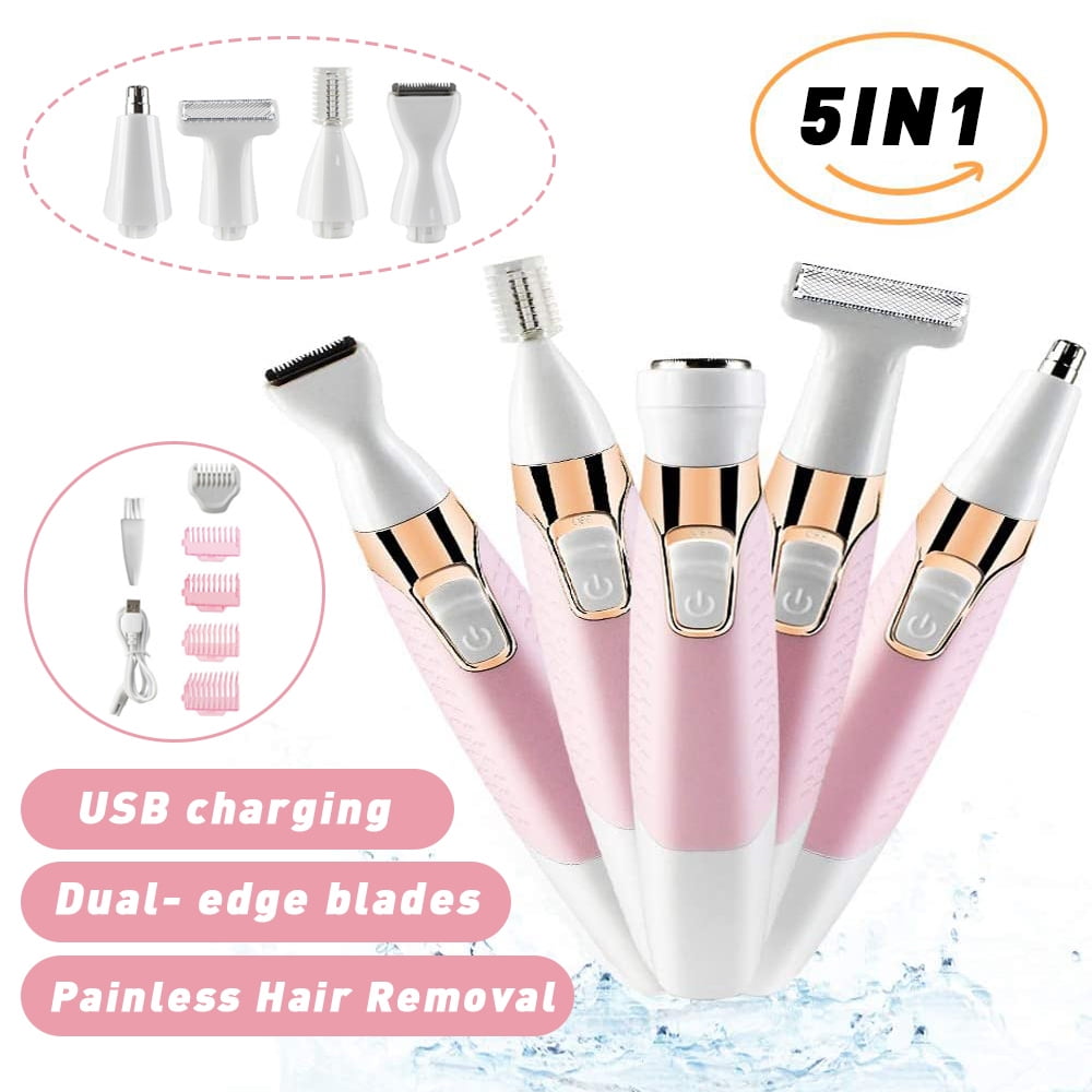 MesaSe Eyebrow Trimmer for Women, Facial Hair Remover, Electric Eyebrow Razor Painless Rechargable USB 5 in 1 for Eyebrow Nose Facial Body Upper Lip