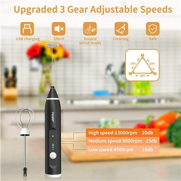 MesaSe Immersion Blender Cordlesss Foam Maker USB Rechargeable Small Mixer Handheld with 2 Stainless Whisks for Stirring 3-Speed Adjustable Mini Frother for Coffee