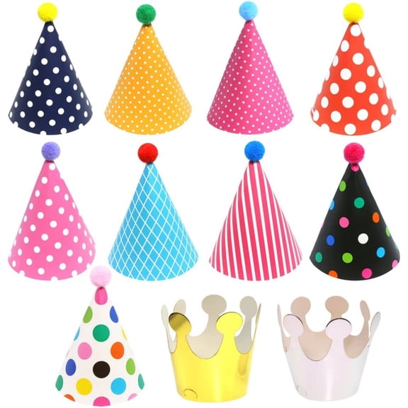 MesaSe Kids Birthday Party Hats, Assorted Children's paper crown dot pompom crown hat set baby first year full moon photo props party hat