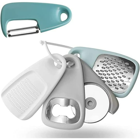 MesaSe Kitchen Gadgets Set 5 Pieces, Cooking Tools Cheese Grater, Bottle Opener, Fruit/Vegetable Peeler, Pizza Cutter, Garlic/Ginger Grinder, Stainless Steel Accessories