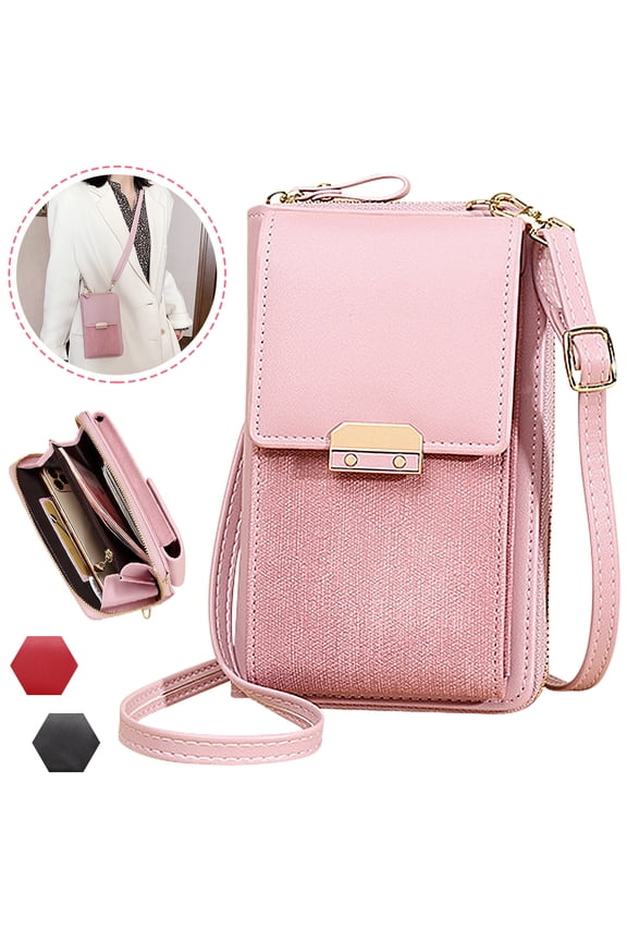 Lightweight Crossbody Phone Bag for Women, Small Shoulder Bag Cell Phone Wallet Purses and Handbags with Credit Card Slots Fits for iPhone 11 Pro Max XR XS X Galaxy Huawei, Pink