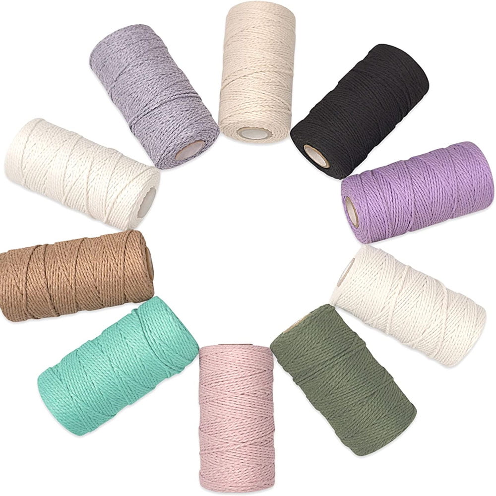 MesaSe Macrame Bakers Twine Pack - 1.5mm Cord, 110 Yard Roll, Mini Rolls in Pastel and Basic Colors - Cotton Twine for Knotting, rafting（10 pcs）
