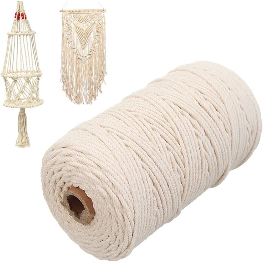 MesaSe Macrame Cotton Cord, 4 Strand Twisted Macrame Yarn, Natural Cotton Cord Perfect Macrame Supplies for DIY Crafts(200 M)