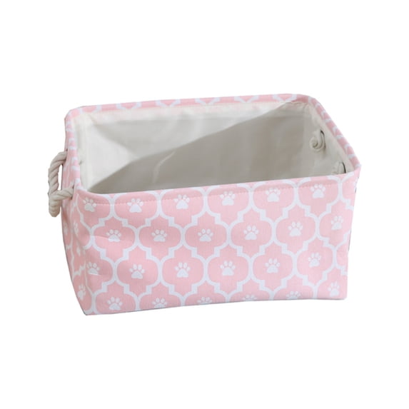 MesaSe Organize Clothes, Toys, and Laundry with a Cute Paws-Patterned Canvas Fabric Cube Folding Storage Basket With Handle (Medium - 36X27X17 CM)