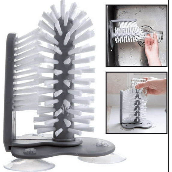 MesaSe Standing Bottle Cleaning Brush with Suction Base, Automotive Glass Double Sided Bristle Brush for Bar Kitchen Sink Washing Cleaning Tool