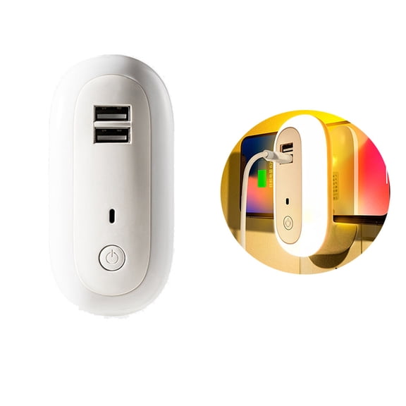 MesaSe USB Smart Night Light, 2 USB Charging Ports, Night Lamp with Dusk to Dawn Motion Sensor, Multi USB Charger, Adjustable Brightness for Bedroom, Bathroom, Kitchen, Hallway, Stairs (1 Pack)