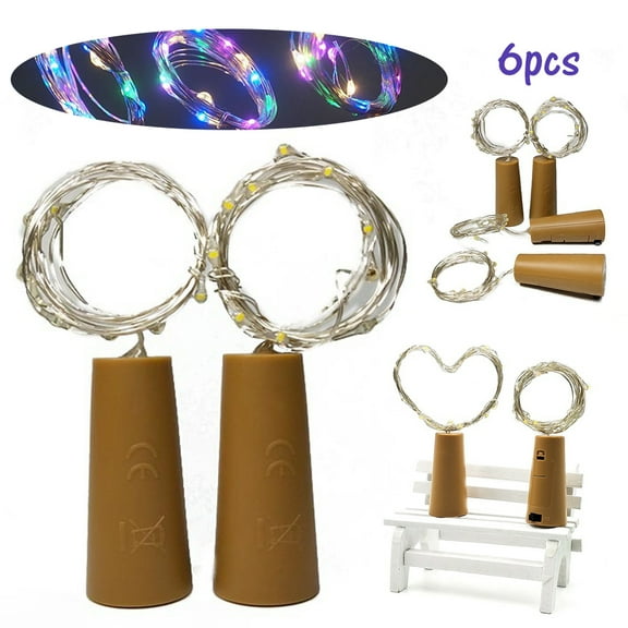 MesaSe Wine Bottle Lights, 6 Pcs 20 LEDs 6.56Ft Cork Shape Silver Copper Wire LED Fairy String Lights, Waterproof Battery Powered Bottle Stopper Lamp for DIY, Party, Christmas,Wedding(Multi-color)