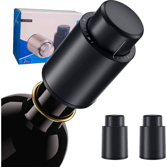 MesaSe Wine Stoppers, Reusable Wine Bottle Stopper - Vacuum Wine Preserver with Time Scale, Wine Saver Vacuum Pump Keep Wine Fresh Corks, Best Gifts for Wine Lovers(2 PACK) Black