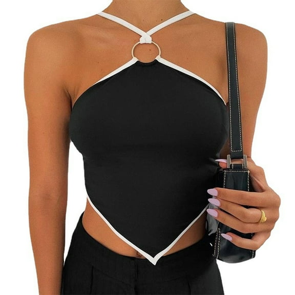 MesaSe Women's Crisscross Vest Summer Hot Halter Wrap Crop Top Black Solid Cami Tank Tops