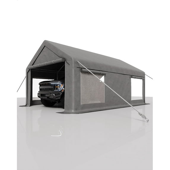 Mescukay 12x20 FT Carport, Car Port with 200g PE Tarp, Roll-Up Doors, and 4 Windows, for Full-Size Pickups, Bass Boats, Tractors, and SUVs