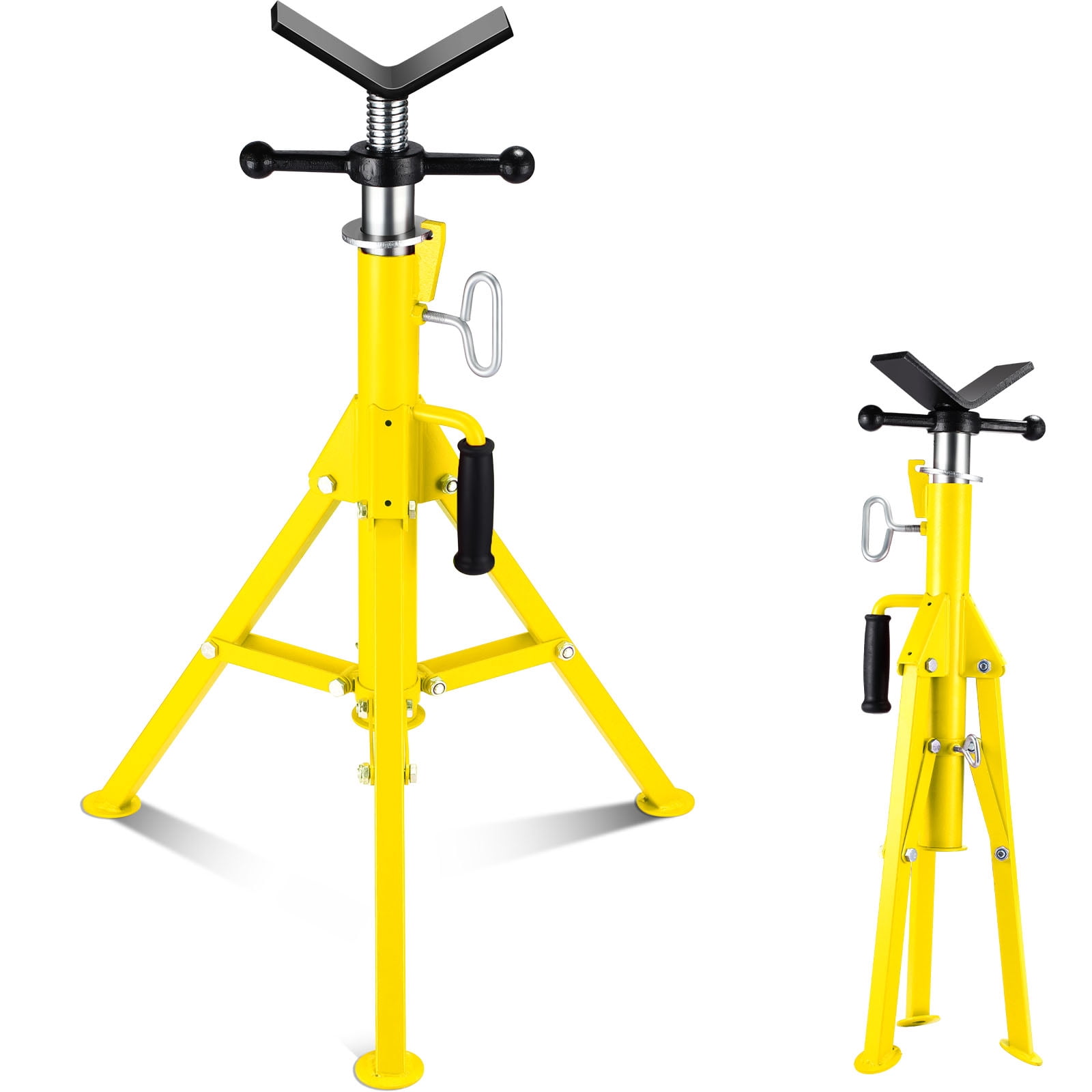 Mescukay 2500 LBS V-Head Pipe Jack Stand, Heavy Duty Steel Jack Stands with Folding Legs, 28"-52" Adjustable Height Portable Tripod Pipe Stands for Welding, Pipe Threading